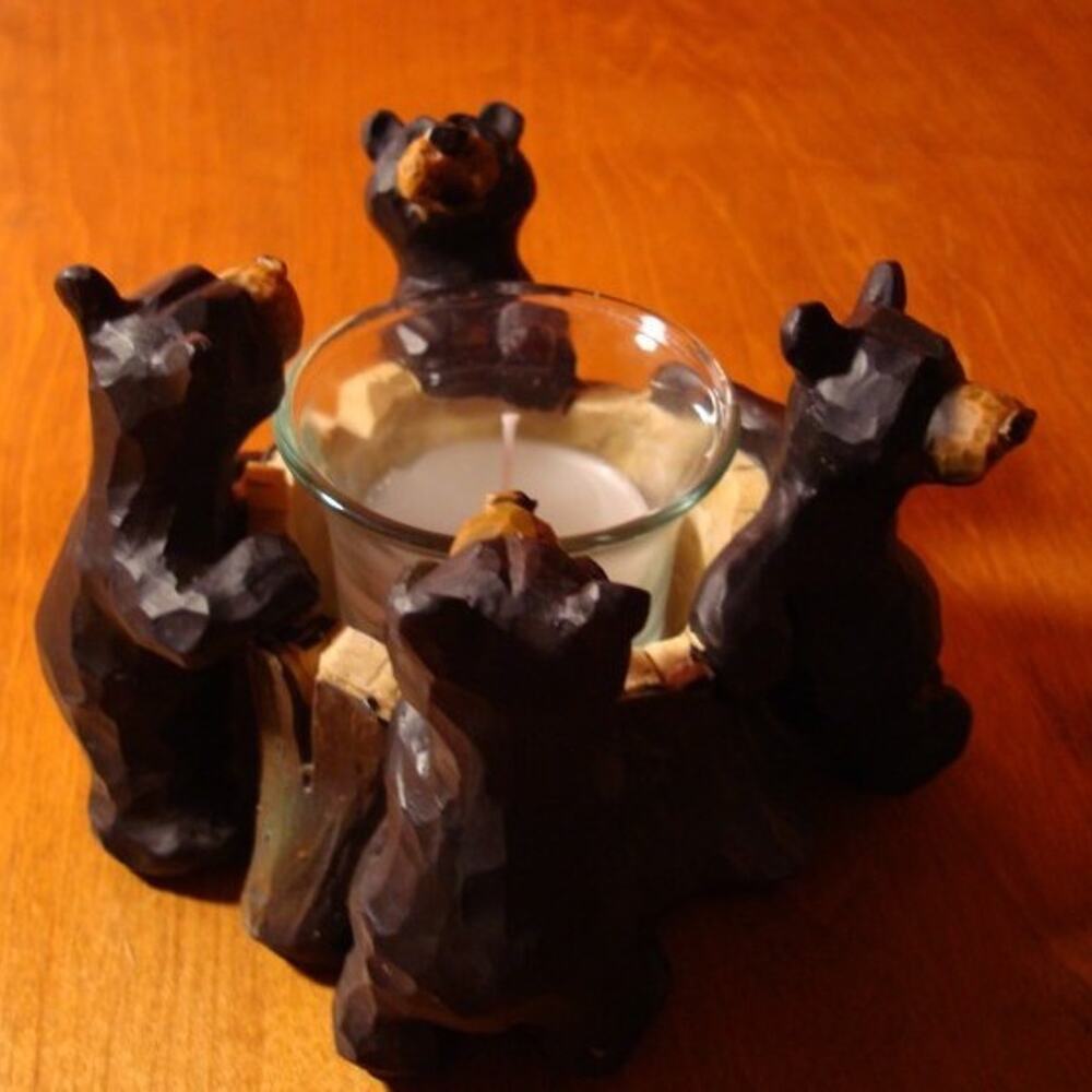 Black Bear Votive Candle Holder Rustic Lodge Cabin Wildlife Decor Gift Sculpture